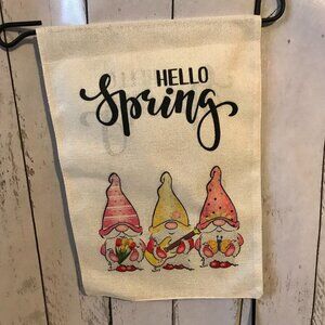 NEW Hello Spring Gnome Garden Flag, with tulips, guitar, butterfly